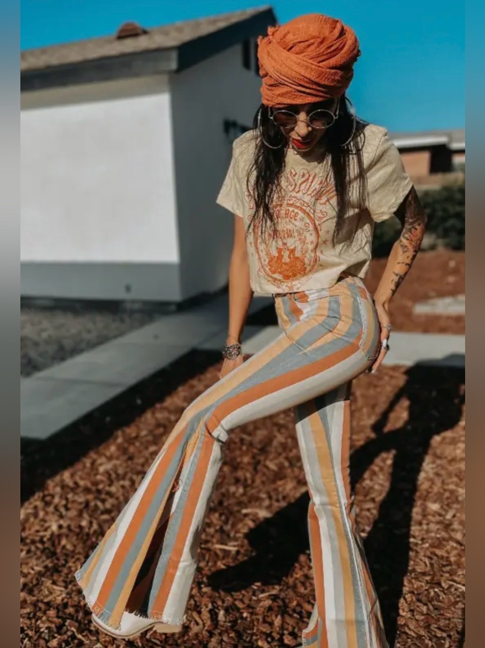 Saints & Hearts NWT Multicolor Striped Western Flare Jeans Size S - Picture 8 of 8